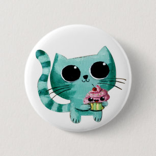 Niedliche Kitty-Katze mit Kawaii kleinem Kuchen Button