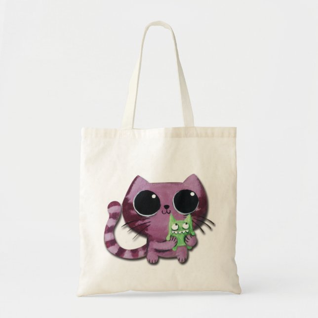 Niedliche Kitty-Katze mit kleinem grünem Monster Tragetasche (Vorne)