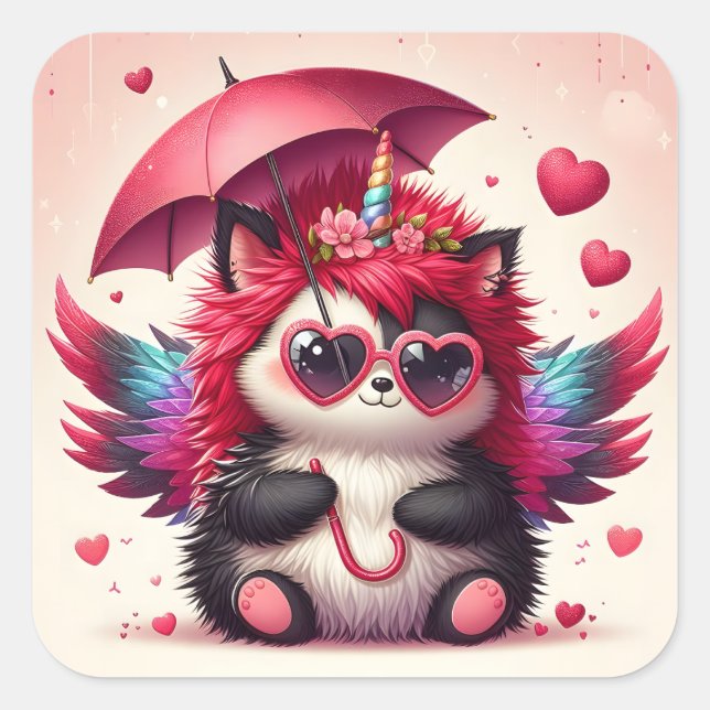 Niedliche Kitty mit Flügeln Quadratischer Aufkleber (Vorderseite)