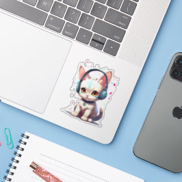 Niedliche Kitty mit Kopfhörer-Charm Aufkleber