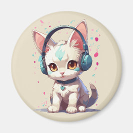 Niedliche Kitty mit Kopfhörer-Charm Magnet