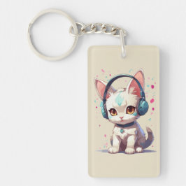 Niedliche Kitty mit Kopfhörer-Charm Schlüsselanhänger