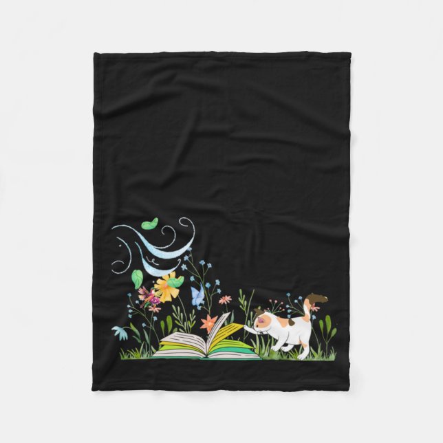 Niedliche Kitty Reading im Garten Fleece Blanket (Vorderseite)