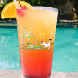 Niedliche Kitty Reading im Garten Glas