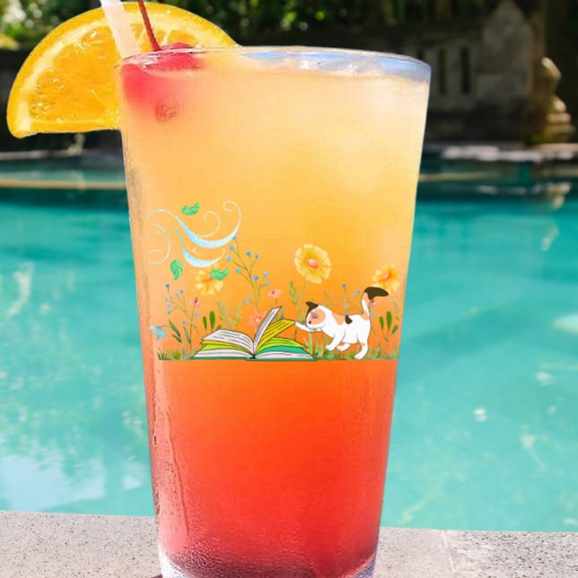 Niedliche Kitty Reading im Garten Glas (Von Creator hochgeladen)