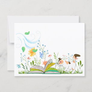 Niedliche Kitty Reading im Garten Postkarte