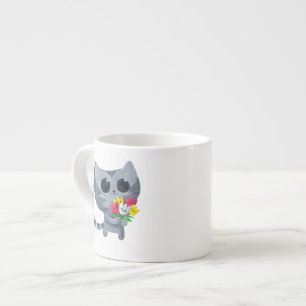 Niedliche Kittykatze und -Blumen Espressotasse
