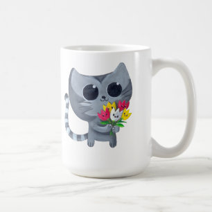 Niedliche Kittykatze und -Blumen Kaffeetasse