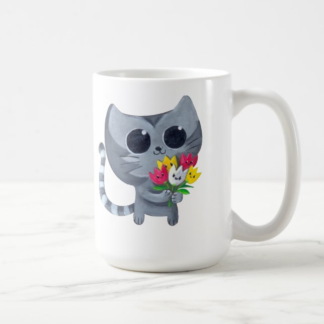 Niedliche Kittykatze und -Blumen Kaffeetasse (Rechts)