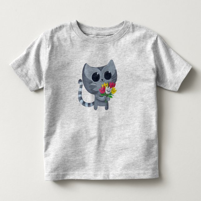 Niedliche Kittykatze und -Blumen Kleinkind T-shirt (Vorderseite)