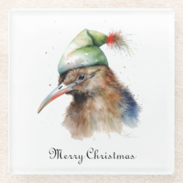 Niedliche Kiwi Bird in Christmas Elf Hat, Brauch Glasuntersetzer
