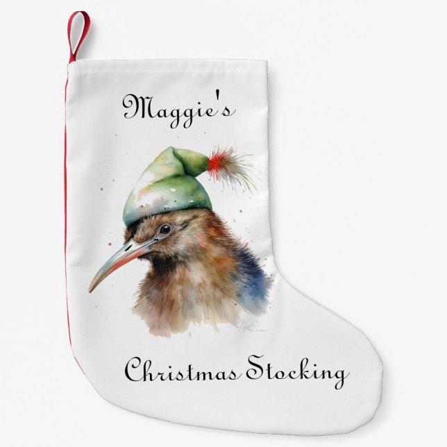 Niedliche Kiwi Bird in Christmas Elf Hat, Brauch Kleiner Weihnachtsstrumpf (Vorderseite)