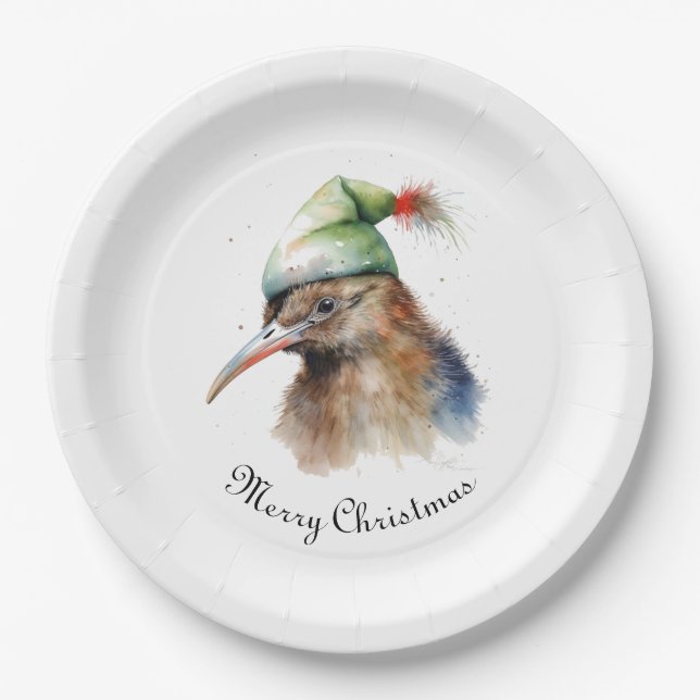 Niedliche Kiwi Bird in Christmas Elf Hat, Brauch Pappteller (Vorderseite)