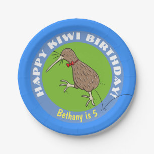 Niedliche Kiwi Vogel Geburtstagsschild Cartoon Pappteller