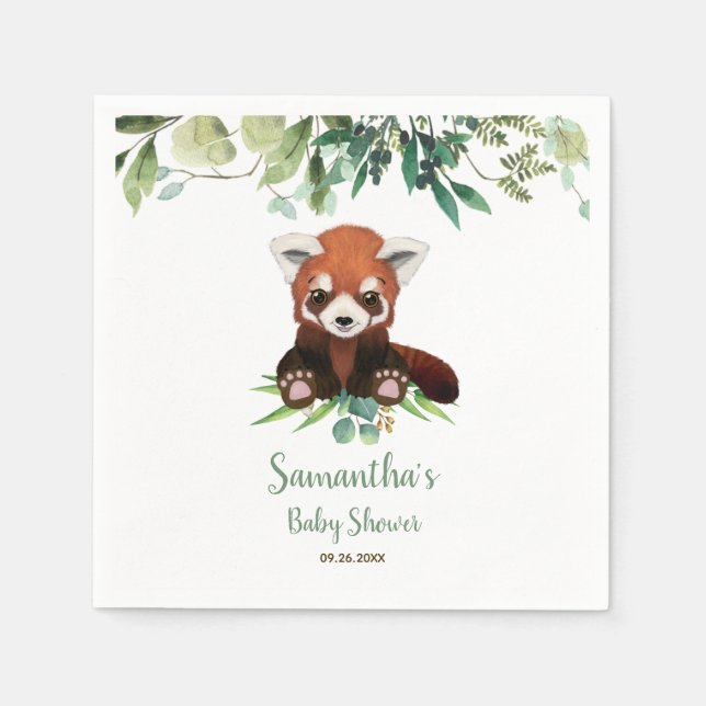 Niedliche kleine Bären Red Panda Baby Dusche Grüne Serviette (Vorderseite)