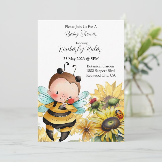 Niedliche Kleine Bee Baby Dusche Einladung (Stehend Vorderseite)
