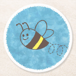 Niedliche Kleine Biene Flying Blue Wassercolor Bab Runder Pappuntersetzer