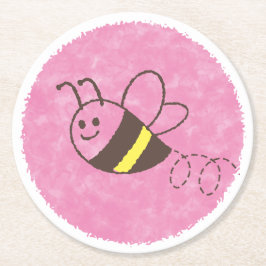 Niedliche Kleine Biene Flying Pink Aquarell Kinder Runder Pappuntersetzer