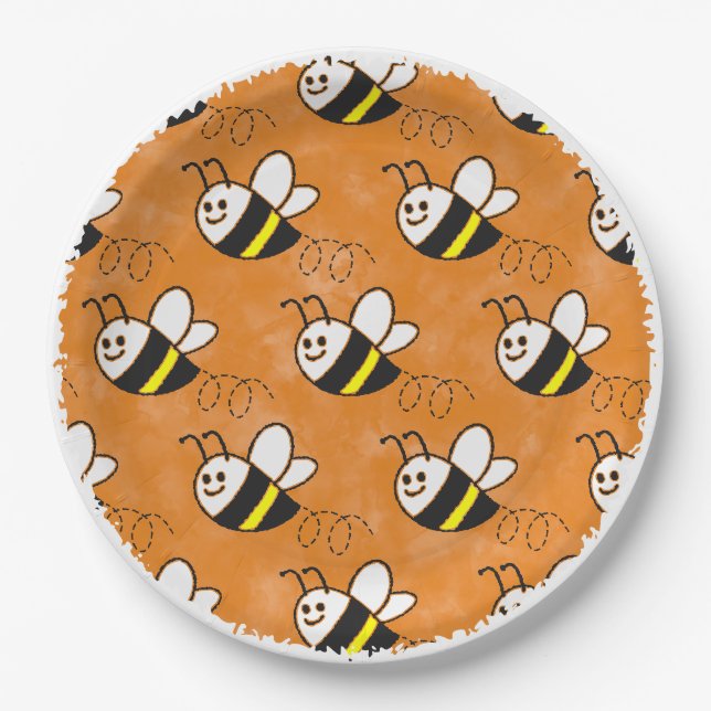 Niedliche Kleine Bienenmuster Wasserfarben Babydus Pappteller (Vorderseite)