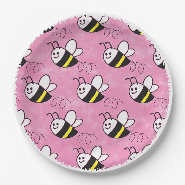 Niedliche Kleine Bienenmuster Wasserfarben Babydus Pappteller (Vorderseite)