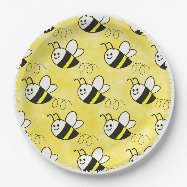 Niedliche Kleine Bienenmuster Wasserfarben Babydus Pappteller (Vorderseite)