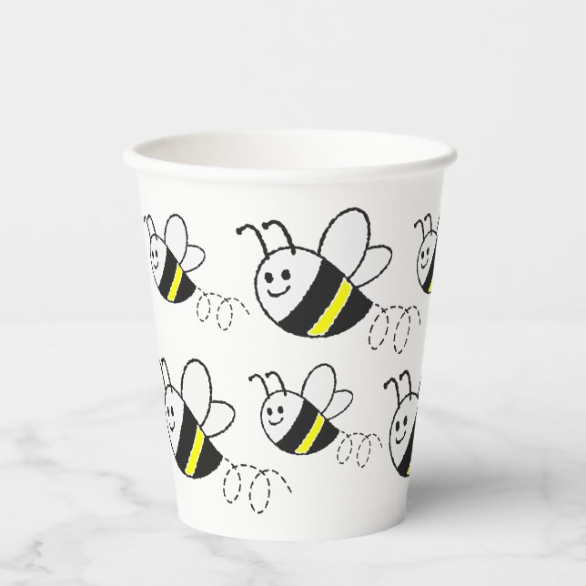 Niedliche Kleine Bienenmuster White Baby Dusche Pappbecher (Vorderseite)