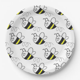 Niedliche Kleine Bienenmuster White Baby Dusche Pappteller
