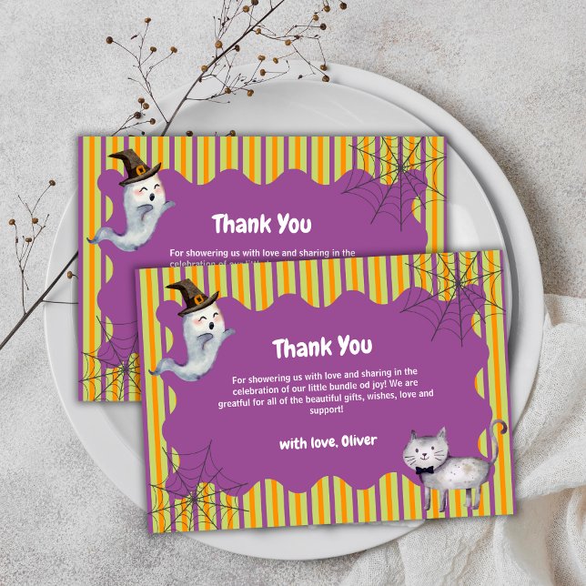Niedliche kleine Boo Ghost Cat Herbst Kinderdusche Dankeskarte (Cute Little Boo Ghost Cat Fall Autumn Baby Shower Thank You Card)
