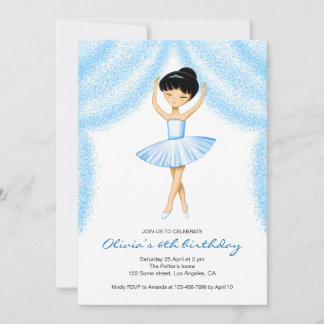Niedliche kleine brünette Ballerina in blauem Tutu Einladung