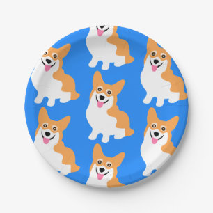 Niedliche kleine Corgi-Muster-Blau-Gewohnheit Pappteller