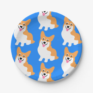 Niedliche kleine Corgi-Muster-Blau-Gewohnheit Pappteller