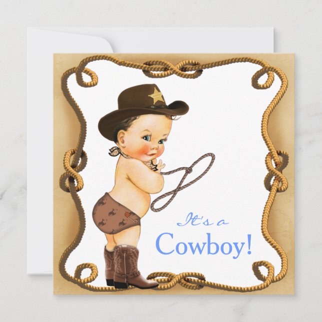 Niedliche kleine Cowboy-Babydusche Einladung (Vorderseite)