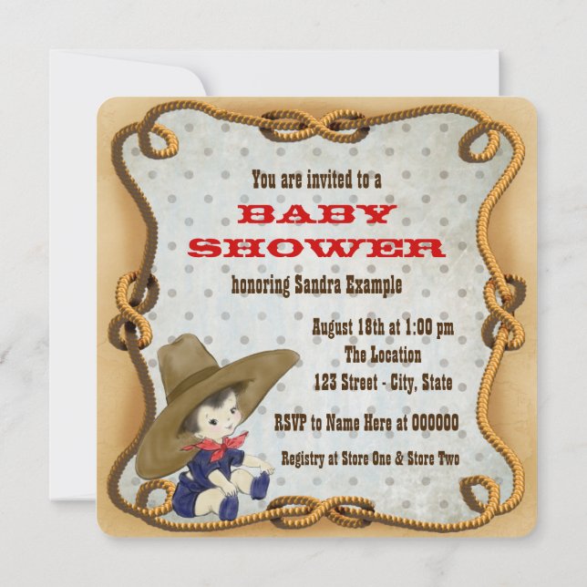Niedliche kleine Cowboy-Babydusche Einladung (Rückseite)