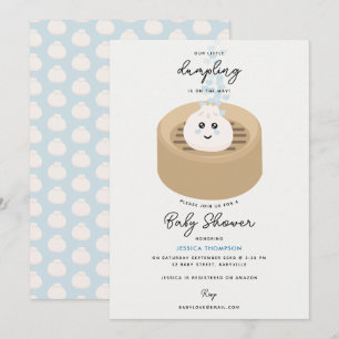 Niedliche Kleine Dumpling Blue Hearts Babydusche Einladung