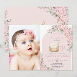 Niedliche Kleine Dumpling Kirschblüten 1. Geburtst Einladung