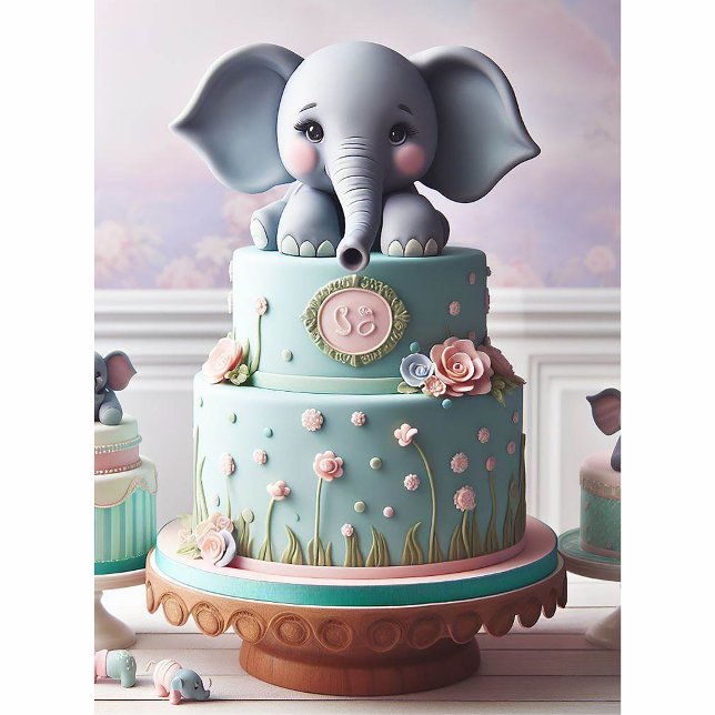 NIEDLICHE KLEINE ELEFANS LAYER CAKE (Elephant Baby Layer Cake Baby Shower Invitation)