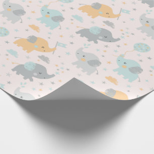 Niedliche kleine Elefanten minz grau orange Geschenkpapier