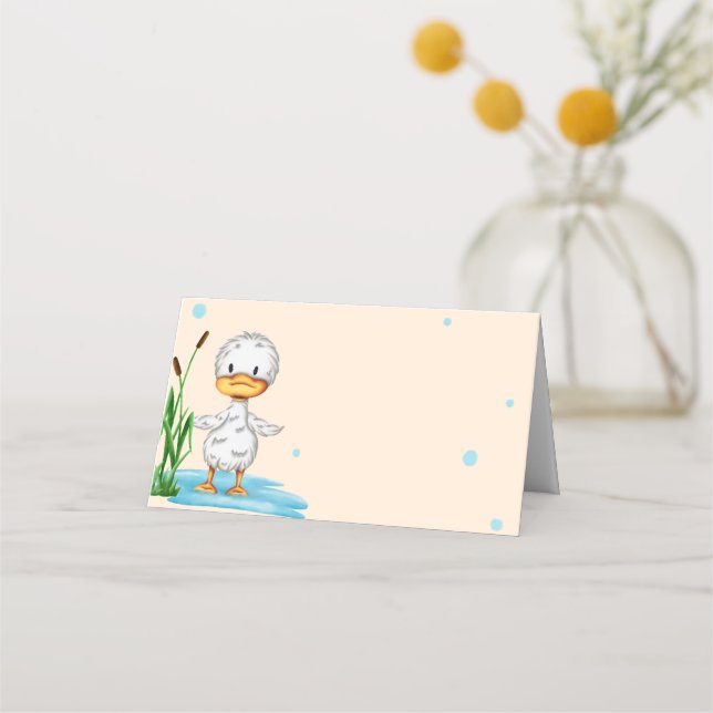 Niedliche kleine Ente in einer Teich-Babydusche Platzkarte (Vorderseite)