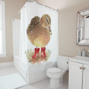 Niedliche kleine Ente in Red Rubber Boots Fun Duschvorhang