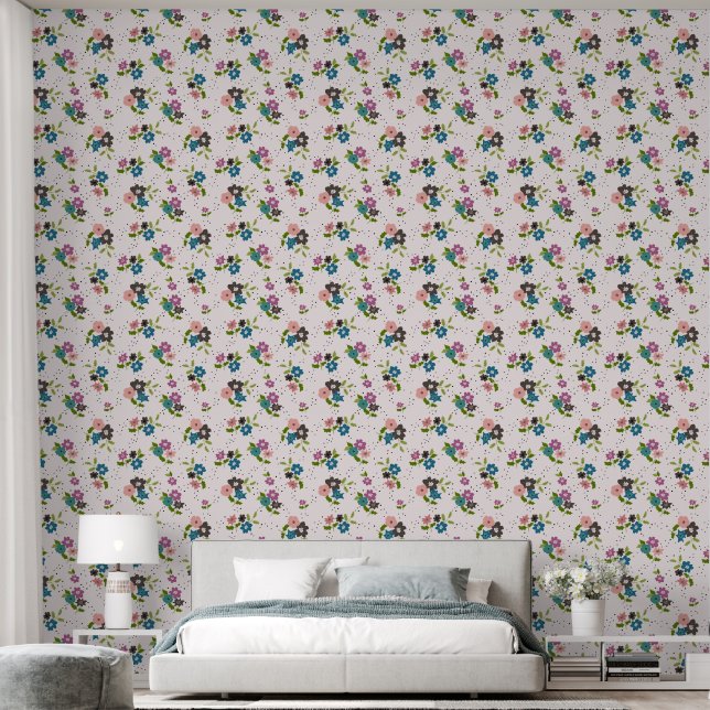 Niedliche kleine farbige Blume und Punkte Tapete (Schlafzimmer)