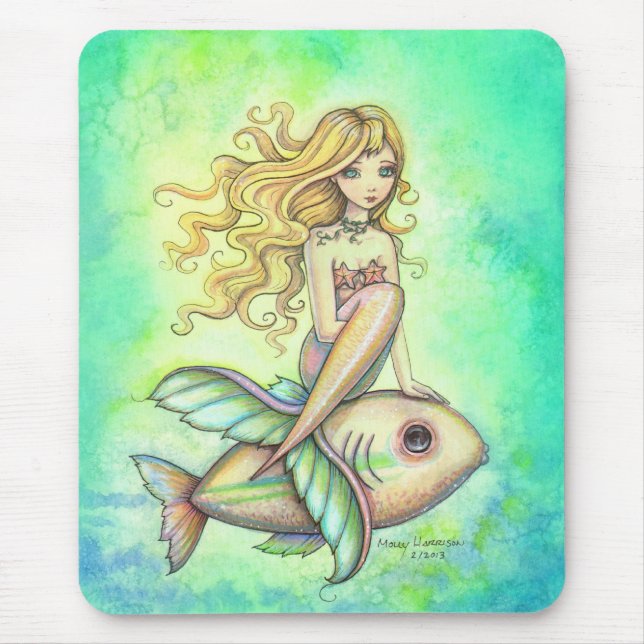 Niedliche kleine Fische und Meerjungfrau Fantasie  Mousepad (Vorne)