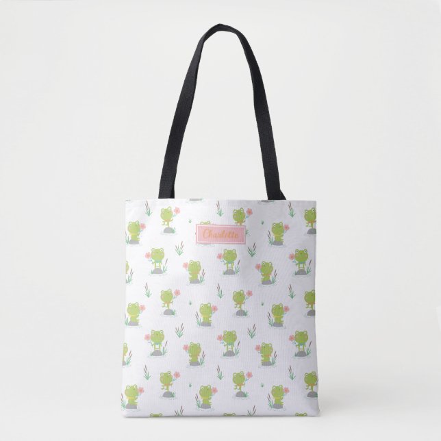 Niedliche kleine Frösche mit Blume auf Weiß Tasche (Vorderseite)