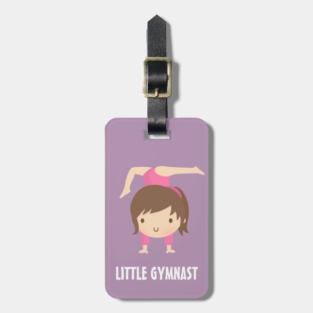 Niedliche kleine Gymnast-Mädchen-Gymnastik-Pose Gepäckanhänger (Vorderseite vertikal)
