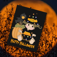 Niedliche kleine Halloween-Hexe, schwarz-orangefar