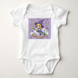 Niedliche kleine Hexe, die auf dem Broom Halloween Baby Strampler