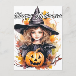 Niedliche Kleine Hexe | Frohe Halloween Postkarte