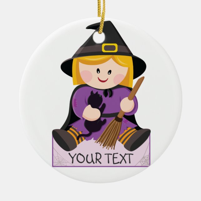 Niedliche kleine Hexe mit dem blonden Haar Keramik Ornament (Vorne)
