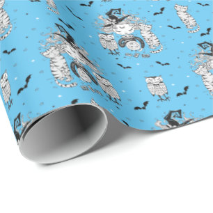 Niedliche kleine Hexenmädchen mit Fledermauskatze Geschenkpapier