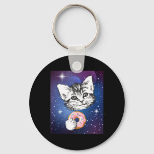 Niedliche kleine Katze, die im Weltraum einen Donu Schlüsselanhänger