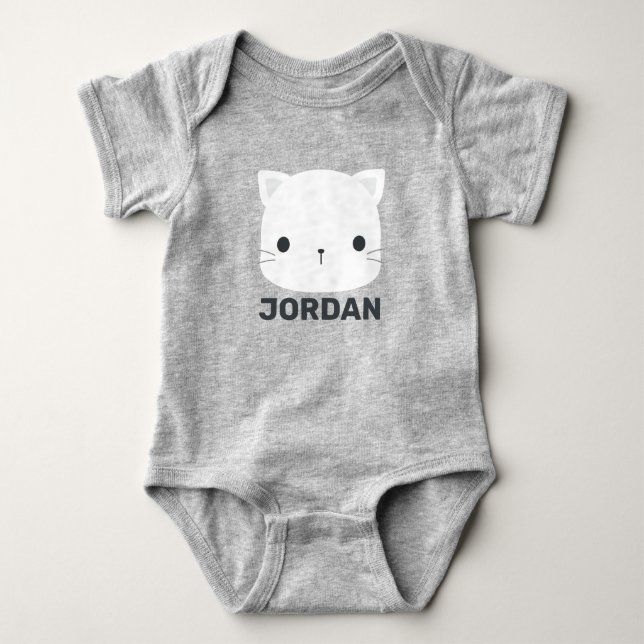 Niedliche kleine Katze mit Personalisiertem Namen Baby Strampler (Vorderseite)